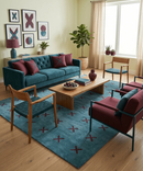 Custom Hand Knotted Blue Wool Area Rug with Contemporary Geometric Pattern Design by The Rug Decor