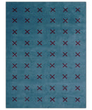 Brisk Custom Made Contemporary Design Blue Hand Knotted Wool Rug