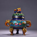 GobekUsa Bronze Cloisonne Lion Dragon Incense Burner Ornament