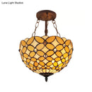 GobekUsa Bronze Tiffany Style 3-Light Ceiling Fixture - Semi Flush Mount for Bedroom with Chain and Rod, H8" x D12