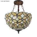 GobekUsa Bronze Tiffany Style 3-Light Ceiling Fixture - Semi Flush Mount for Bedroom with Chain and Rod, H8" x D12