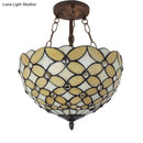 GobekUsa Bronze Tiffany Style 3-Light Ceiling Fixture - Semi Flush Mount for Bedroom with Chain and Rod, H8" x D12