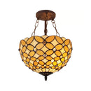GobekUsa Bronze Tiffany Style 3-Light Ceiling Fixture - Semi Flush Mount for Bedroom with Chain and Rod, H8" x D12