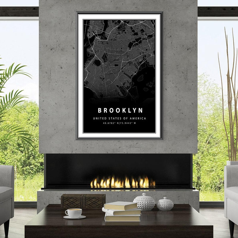 Brooklyn Black Map Canvas