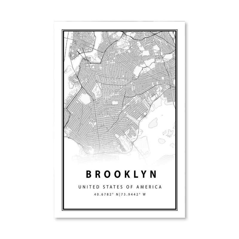 Brooklyn White Map Canvas