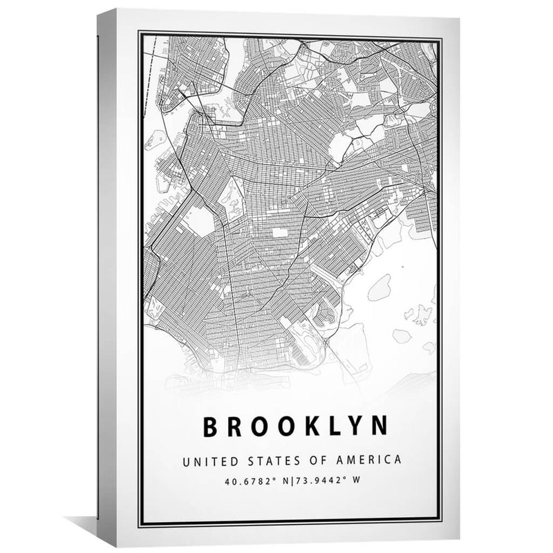 Brooklyn White Map Canvas