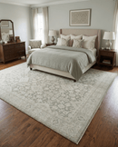 Brown and Beige Hand Knotted Wool Vintage Area Rug with Low Pile 8x10 9x12 10x14