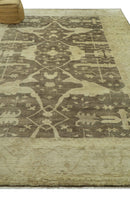Brown And Beige Traditional Oushak Hand knotted Wool Area Rug