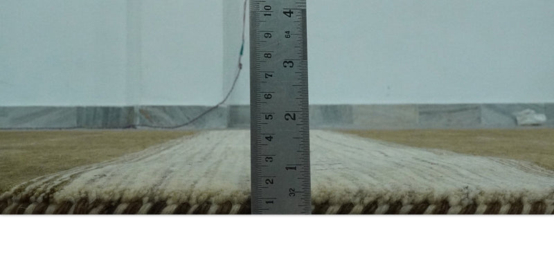 Brown and Ivory Geometrical Stripes Design Hand loom 4.6x6.6 wool Area Rug