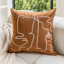 Brown and white geometric embroidery plush cushion cover living room by Decorbites