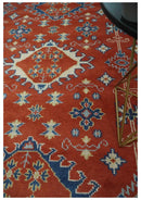 Brown Blue Beige Wool Area Rug - Traditional Oriental Hand Knotted