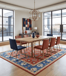 Brown Blue Beige Wool Area Rug - Traditional Oriental Hand Knotted