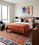 Brown Blue Beige Wool Area Rug - Traditional Oriental Hand Knotted