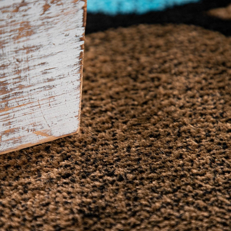 Brown Blue Area Rug for Living Room Moroccan Pattern