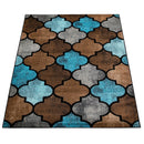 Brown Blue Area Rug for Living Room Moroccan Pattern