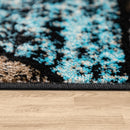 Brown Blue Area Rug Modern Geometric Pattern Low-Pile