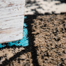 Brown Blue Area Rug Modern Geometric Pattern Low-Pile