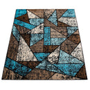 Brown Blue Area Rug Modern Geometric Pattern Low-Pile