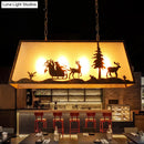 GobekUsa Brown Fabric Trapezoidal Island Lamp - Traditional Pendant Ceiling Light for Restaurants (4-Head)