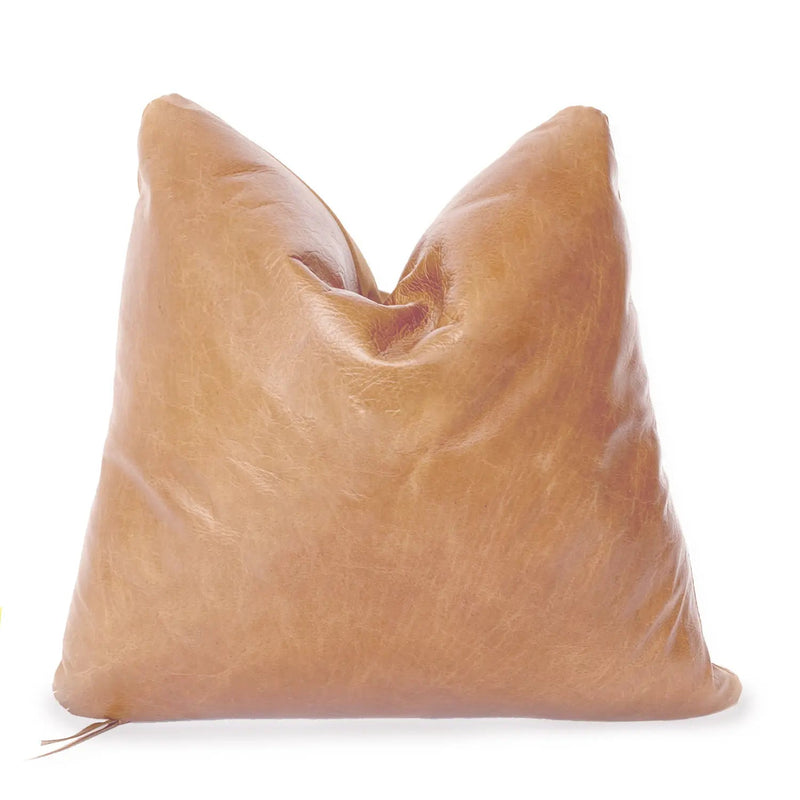 Brown Genuine Leather Pillow with Triangle Stitch Pattern