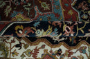 Brown, Ivory and Black Hand Knotted Antique 9x12 Traditional Heriz Serapi Wool Rug | TRDCP1343912 by The Rug Decor