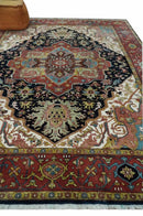Brown, Ivory and Black Hand Knotted Antique 9x12 Traditional Heriz Serapi Wool Rug | TRDCP1343912 by The Rug Decor