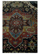 Brown, Ivory and Black Hand Knotted Antique 9x12 Traditional Heriz Serapi Wool Rug | TRDCP1343912 by The Rug Decor