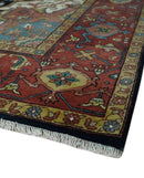 Brown, Ivory and Black Hand Knotted Antique 9x12 Traditional Heriz Serapi Wool Rug | TRDCP1343912 by The Rug Decor