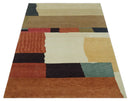 Brown, Ivory, Beige and Rust Modern Abstract Hand knotted 5X6.6 Wool Area Rug