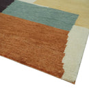 Brown, Ivory, Beige and Rust Modern Abstract Hand knotted 5X6.6 Wool Area Rug