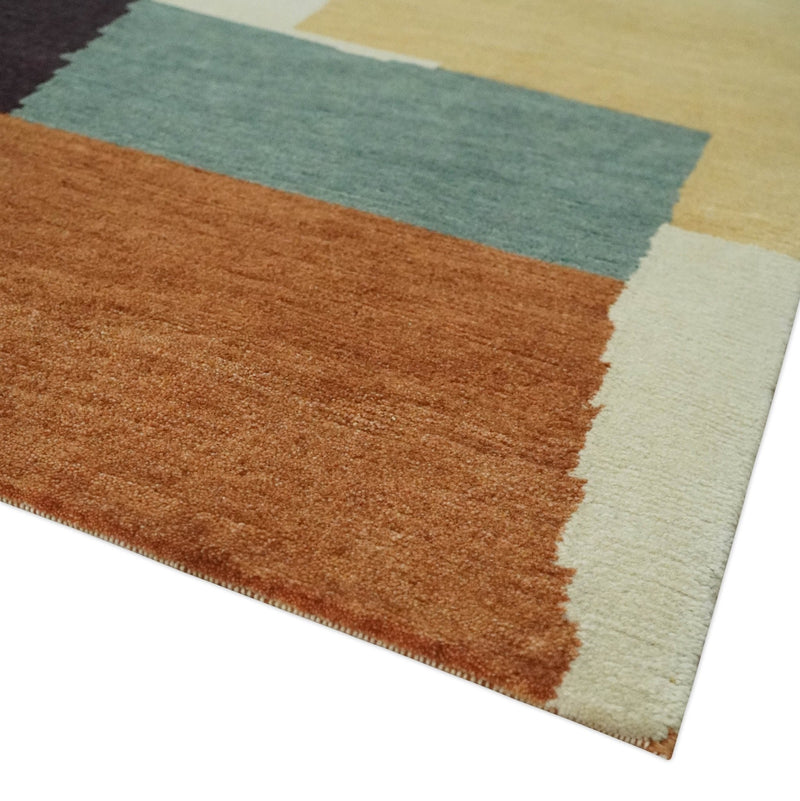 Brown, Ivory, Beige and Rust Modern Abstract Hand knotted 5X6.6 Wool Area Rug