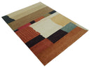 Brown, Ivory, Beige and Rust Modern Abstract Hand knotted 5X6.6 Wool Area Rug