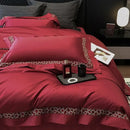 GobekUsa Brown Lace Embroidery Bedding Set, 4Pcs, 1200TC Egyptian Cotton