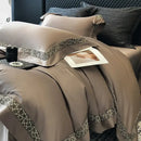 GobekUsa Brown Lace Embroidery Bedding Set, 4Pcs, 1200TC Egyptian Cotton