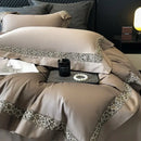 GobekUsa Brown Lace Embroidery Bedding Set, 4Pcs, 1200TC Egyptian Cotton