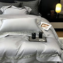 GobekUsa Brown Lace Embroidery Bedding Set, 4Pcs, 1200TC Egyptian Cotton