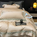 GobekUsa Brown Lace Embroidery Bedding Set, 4Pcs, 1200TC Egyptian Cotton