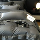GobekUsa Brown Lace Embroidery Bedding Set, 4Pcs, 1200TC Egyptian Cotton