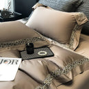 GobekUsa Brown Lace Embroidery Bedding Set, 4Pcs, 1200TC Egyptian Cotton