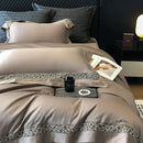 GobekUsa Brown Lace Embroidery Bedding Set, 4Pcs, 1200TC Egyptian Cotton