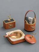 GobekUsa Brown Leather Desktop Storage Basket and Tissue Box