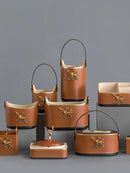 GobekUsa Brown Leather Desktop Storage Basket and Tissue Box