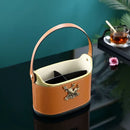 GobekUsa Brown Leather Desktop Storage Basket and Tissue Box