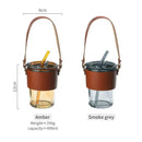 Brown leather glass coffee cup with gold straw kitchen tumbler by Decorbites