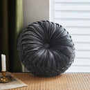 Brown pleated dutch velvet round seat cushion for living room by Decorbites