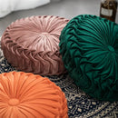 Brown pleated dutch velvet round seat cushion for living room by Decorbites