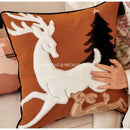 GobekUsa Handmade Reindeer Applique Embroidery Christmas Cushion Cover - Festive Xmas Holiday Decor