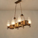 GobekUsa Brown Wood Candelabra Pendant Light for Dining Room - Island Hanging Lamp Kit
