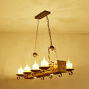 GobekUsa Brown Wood Candelabra Pendant Light for Dining Room - Island Hanging Lamp Kit