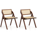 Foldable Dining Chairs Set of 2 with Woven Rattan Backrest by LJGDeals